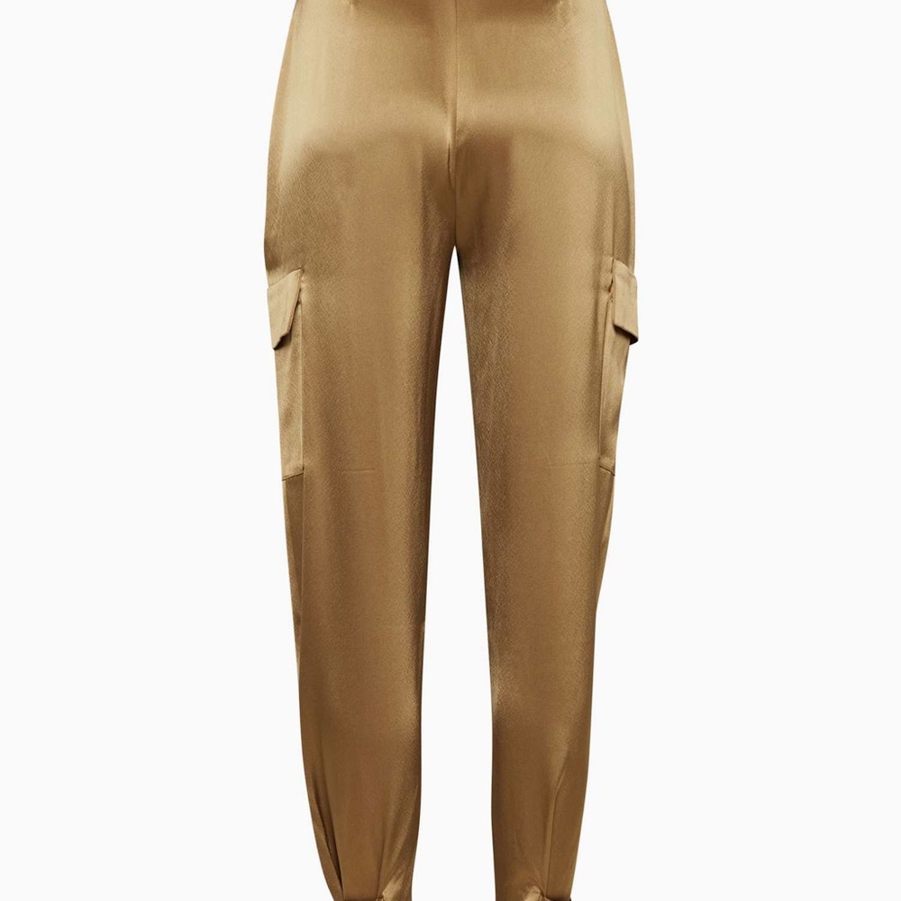 Babaton Aritzia Gold Refined Satin Cargo Pants size 6 High Waisted NWT